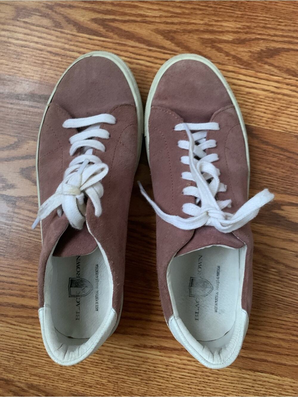Black Brown 1826 Men's Suede Sneakers in Dusty Rose with White Accents
